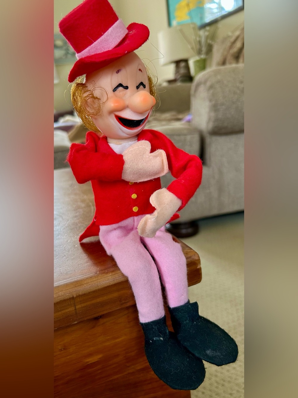 1950’s-1960’s Bendable Laughing Clown in red and pink suit with top hat Posable!